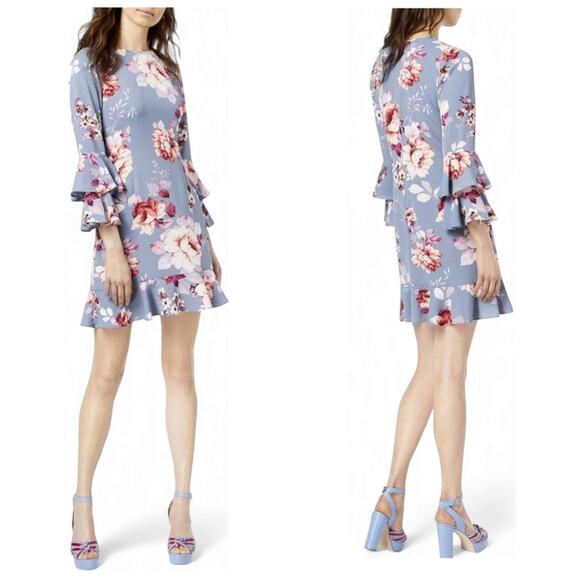 Jill Stuart Tiered Sleeve Ruffled Dress Size Small Flirty Career Blue Date Night - Picture 2 of 8